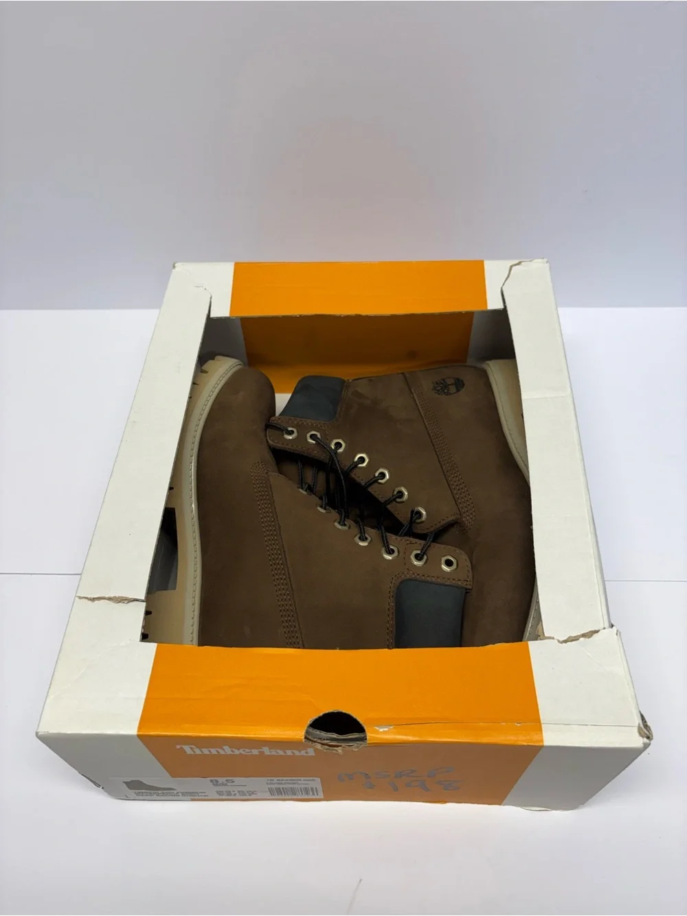 Timberland Brown Nubuck Work Boots with Black Collar / no lid/